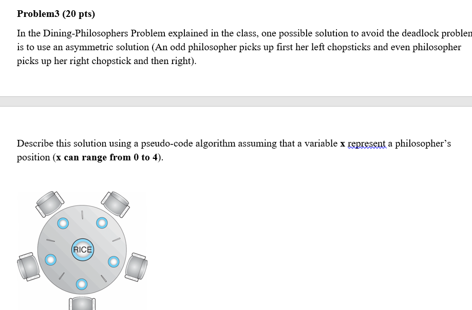  Problem3 (20 pts) In the Dining-Philosophers Problem explained in the class,