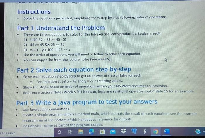  ???? Instructions Solve the equations presented, simplifying them step by step