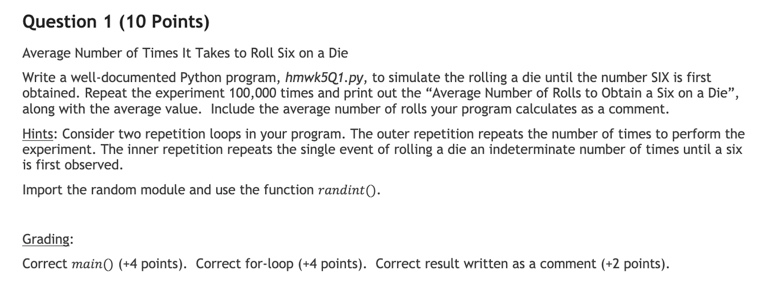 program, hmwk5Q3.py, to simulate playing a game where a US penny (radius