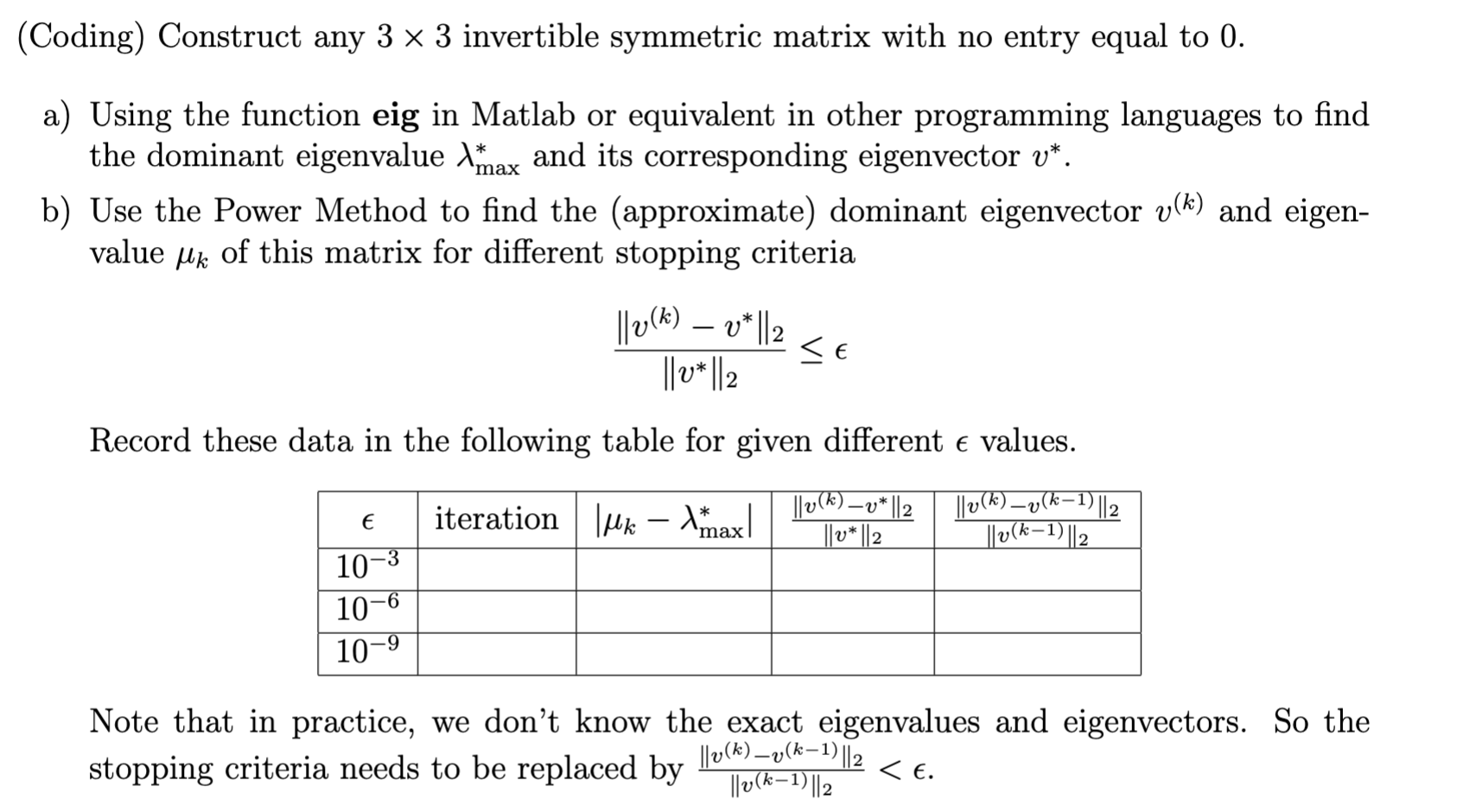  (Coding) Construct any 33 invertible symmetric matrix with no entry equal