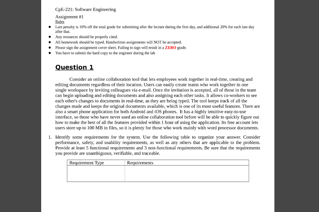  CpE-221: Software Engineering Assignment #1 Rules Late penalty is 10% off