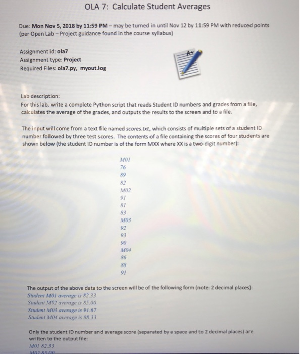  CODE MUST BE IN PYTHON. PLEASE READ ALL REQUIRMENTS. OLA 7: