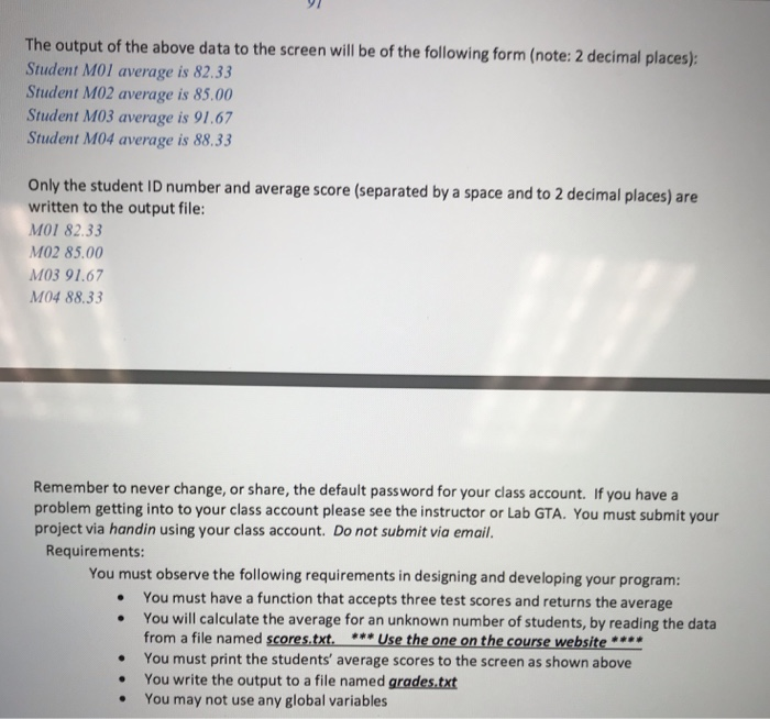 Calculate Student Averages Due: Mon Nov 5, 2018 by 11:59 PM-may be