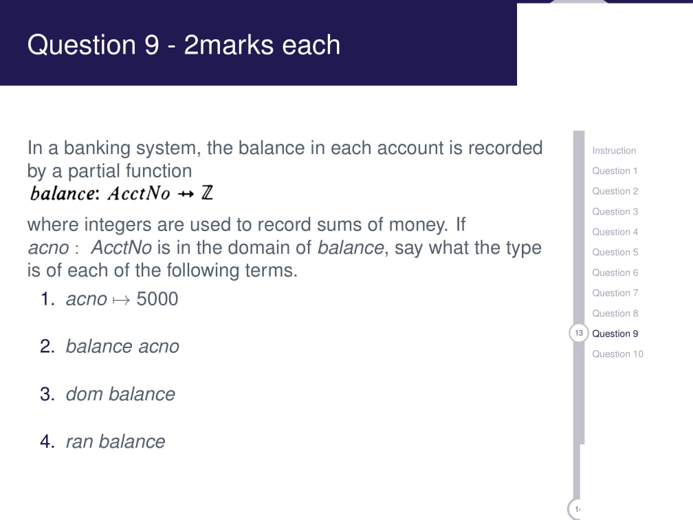  Question 9 - 2marks each Instruction Question 1 Question 2 Question