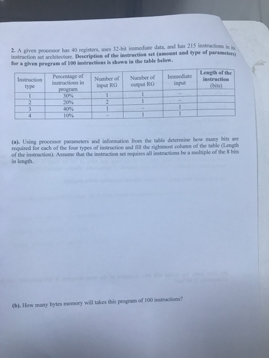  2. A given processor has 40 registers, uses 32-bit immediate data,