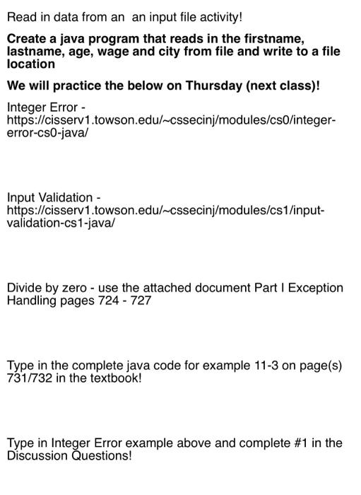  Read in data from an an input file activity! Create a