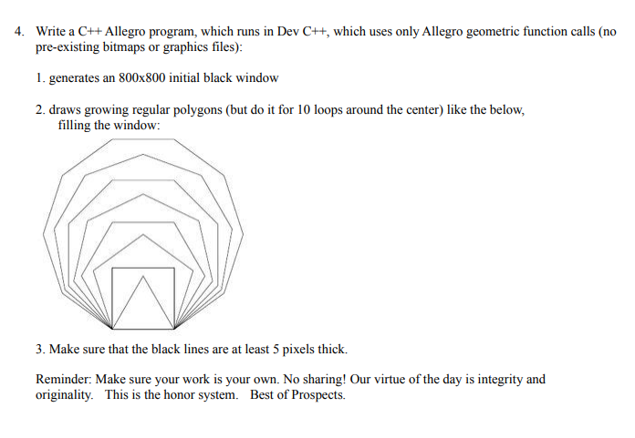Write a C++ Allegro program, which runs in Dev C++, which uses