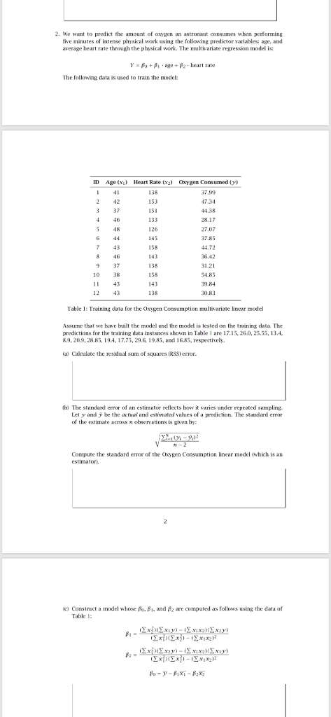 Machine learning - Linear model question. I need help with 2. (b,c,d,e).