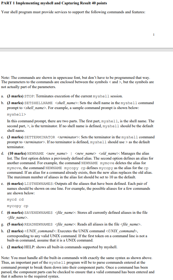  PART 1 Implementing myshell and Capturing Result 40 points Your shell