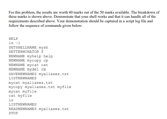 program must provide services to support the following commands and features: 1