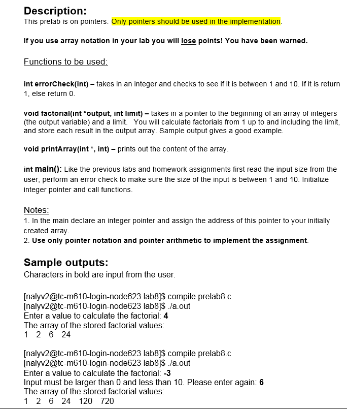 how to do it with C program Description: This prelab is on