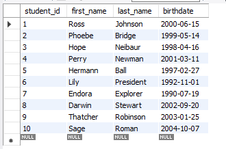 with. SELECT FROM * registered_students; SELECT * FROM students; SELECT * FROM