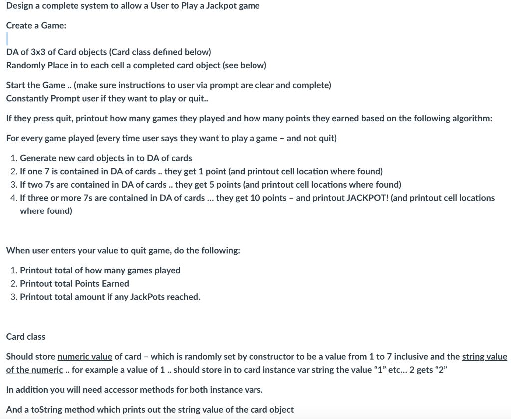in java Design a complete system to allow a User to