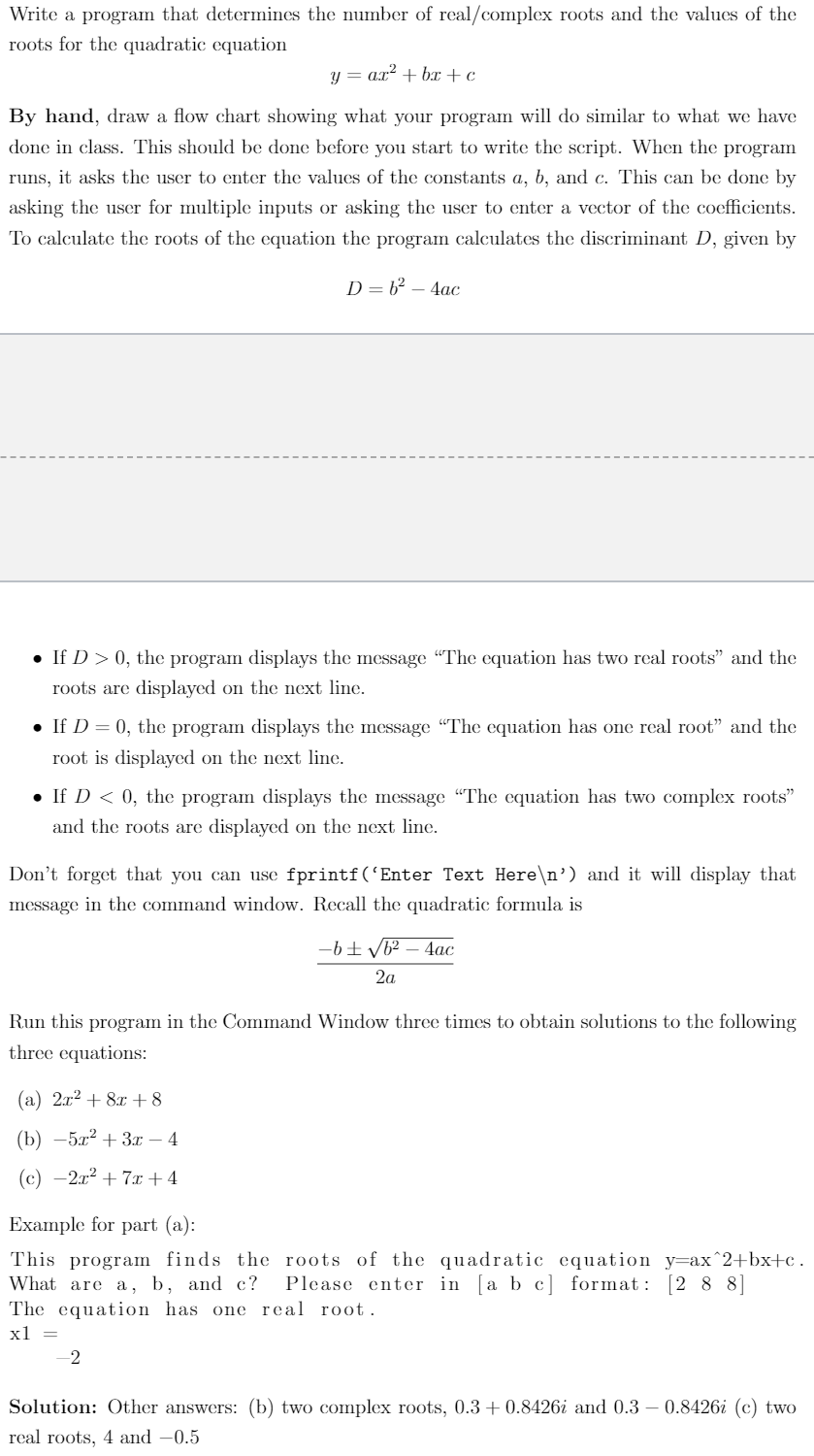 Write a program that determines the number of real/complex roots and