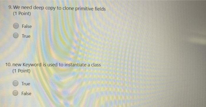 the same package (1 Point) False True 7. Subclass can use (invoke)