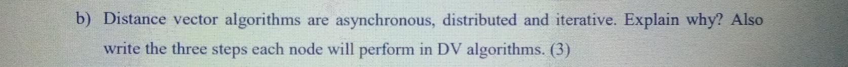 b) Distance vector algorithms are asynchronous, distributed and iterative. Explain why?