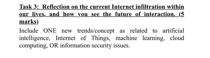  Task 3: Reflection on the current Internet infiltration within our lives,