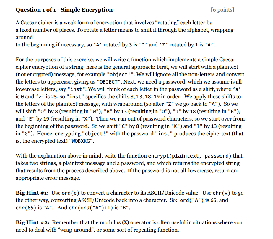 Please use python to code this. Question 1 of 1 - Simple