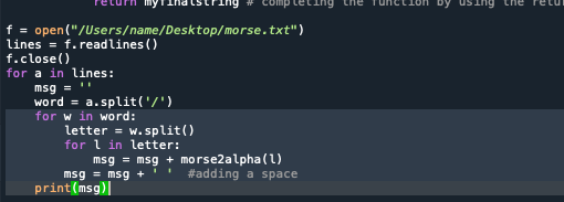 Morse Code in Python So I have this function to output the