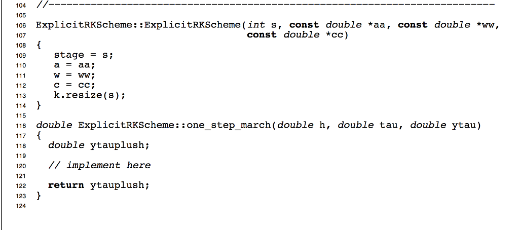 I need help implementing explicit runge kutta method into this c++ .cpp