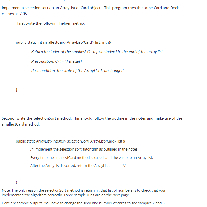  Card.Java /* The Card class implements the Comparable interface. Interfaces are