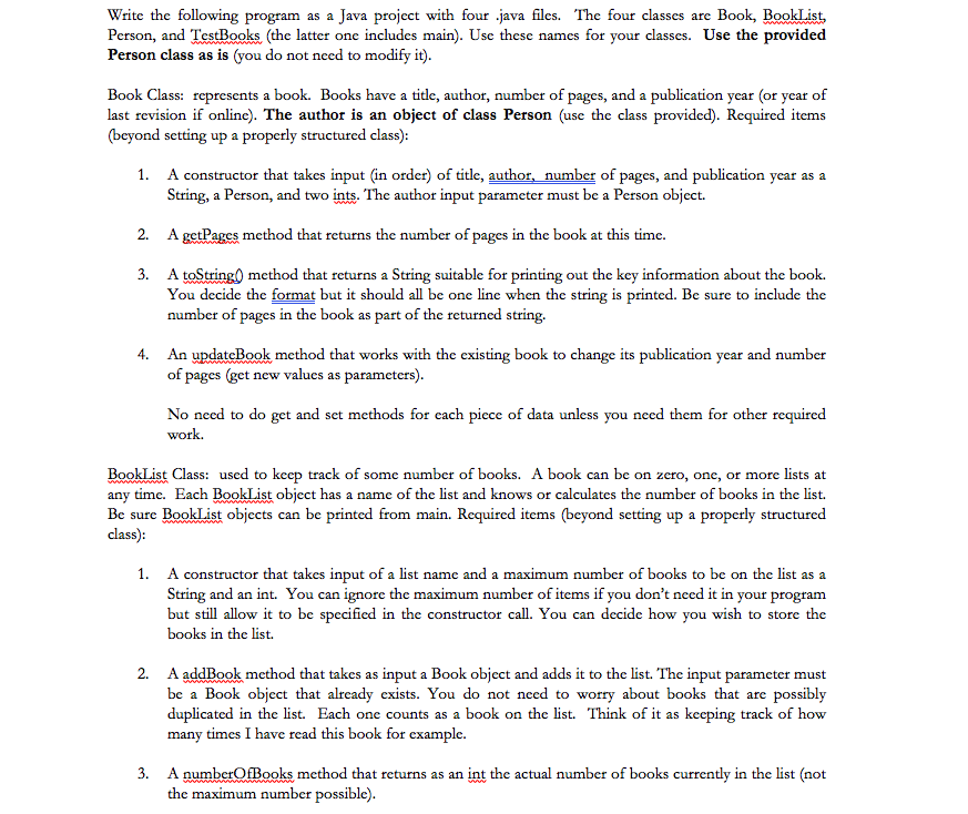  Write the following program as a Java project with four -java