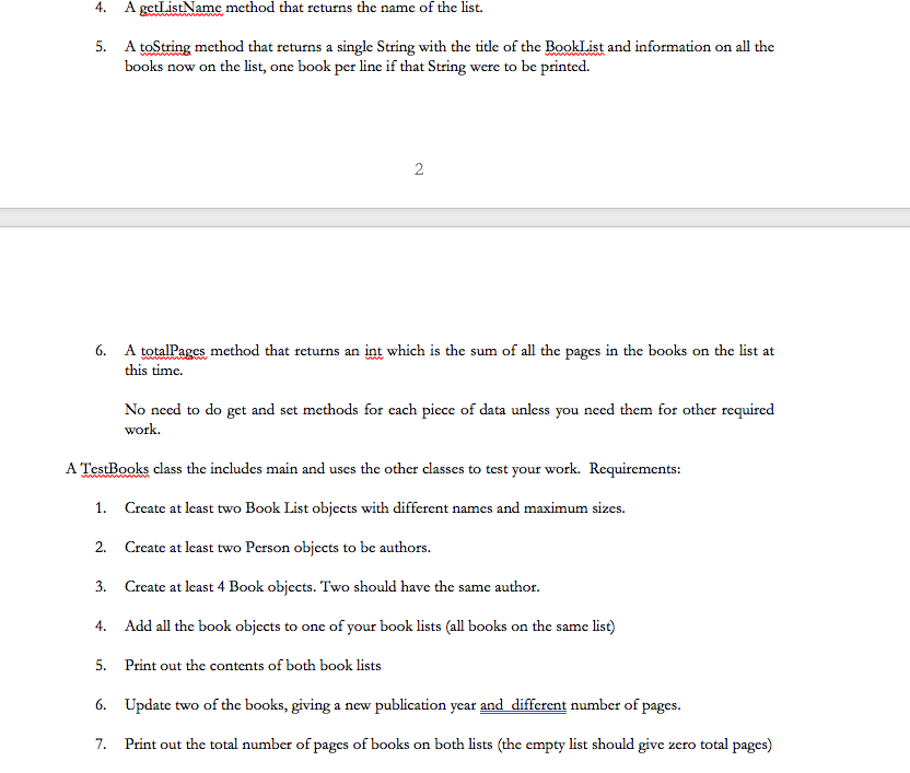 files. The four classes are Book, Booklist Person, and TestBooks (the latter
