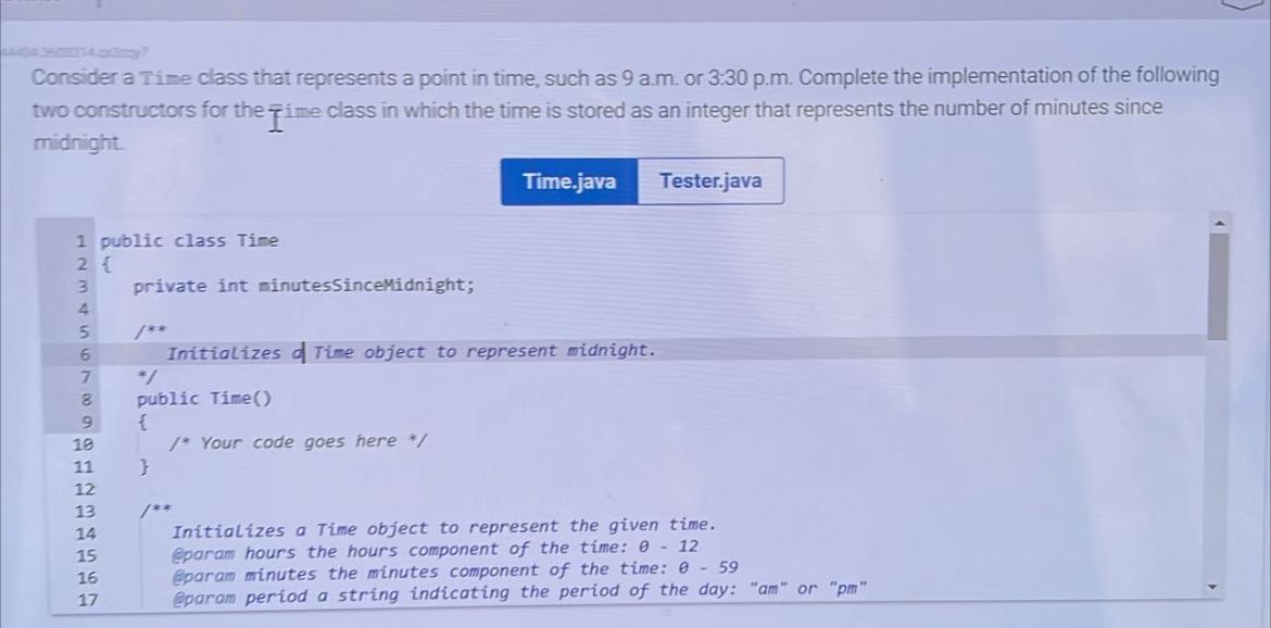  Consider a Time class that represents a point in time, such