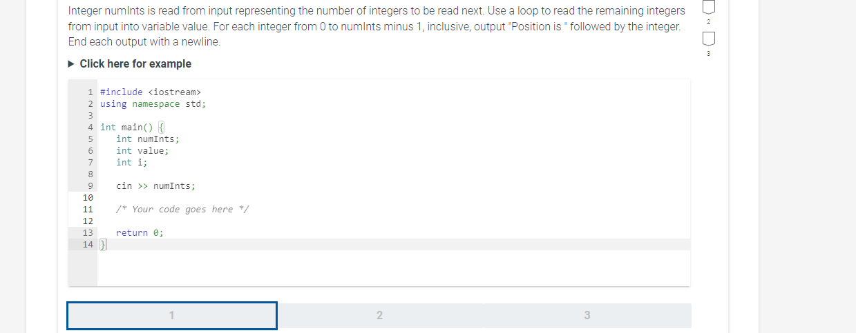  Integer numlnts is read from input representing the number of integers