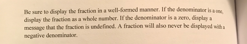 input from the user that represents a numerator and denominator of a