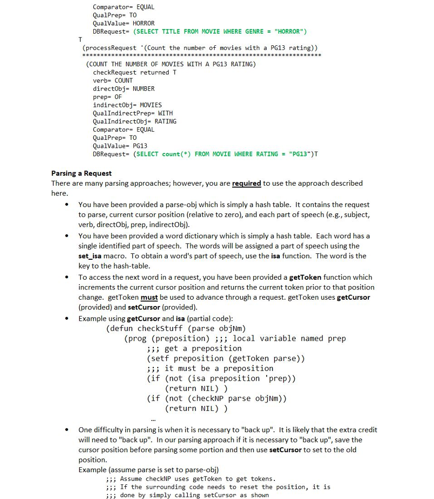 the request into the parts of speech. For extra credit, you will