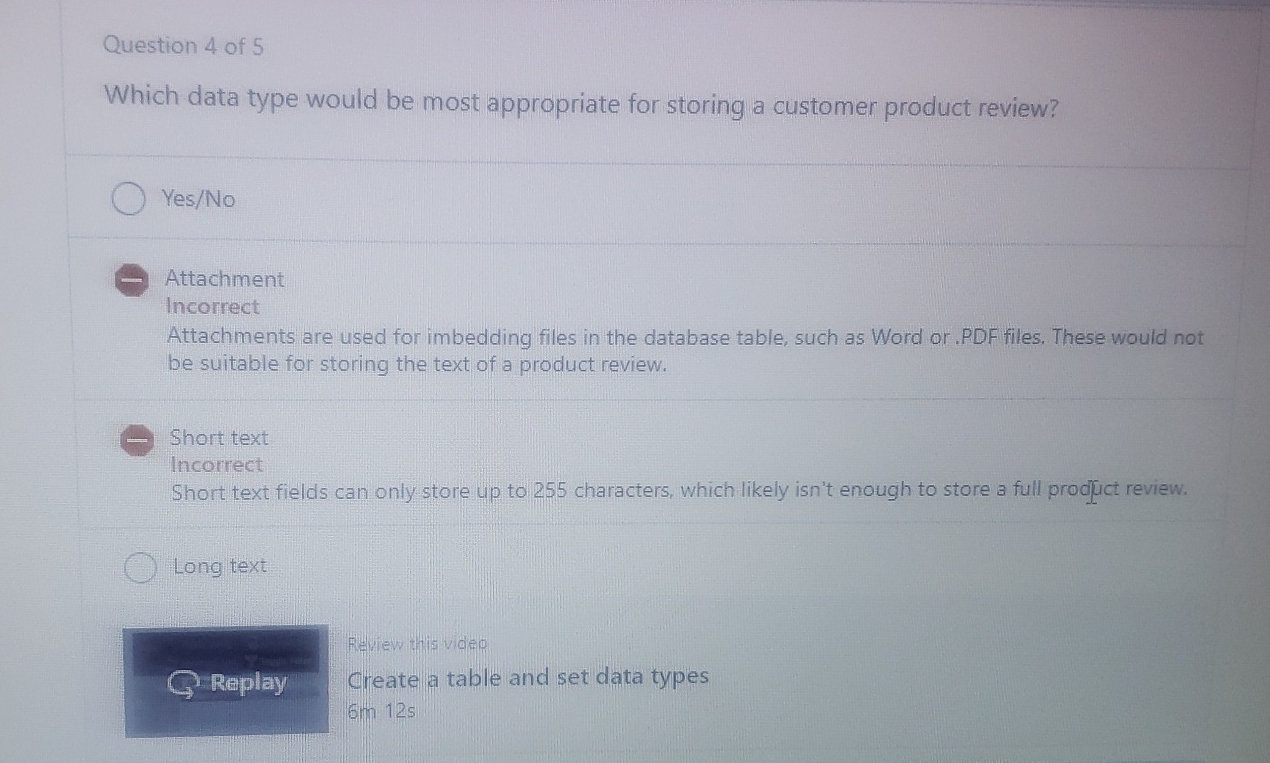  Question 4 of 5 Which data type would be most appropriate