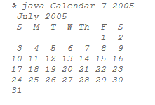 I need this written in Java. Write a program Calender that takes