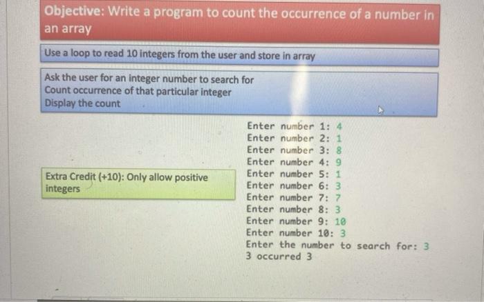  please answer in java programming Objective: Write a program to count