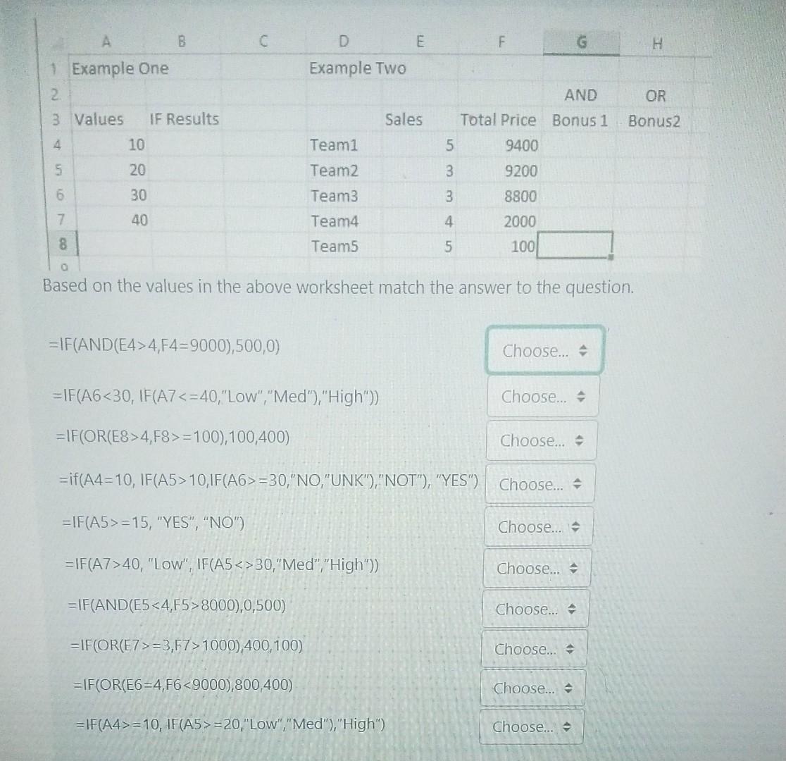 answer asap attached you the options Based on the values in