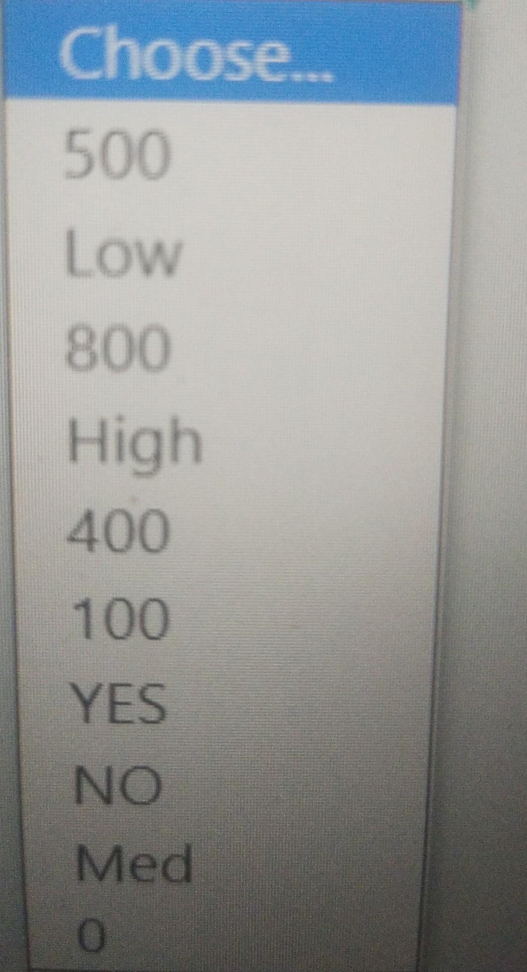 the above worksheet match the answer to the question. Choose... 500 Low