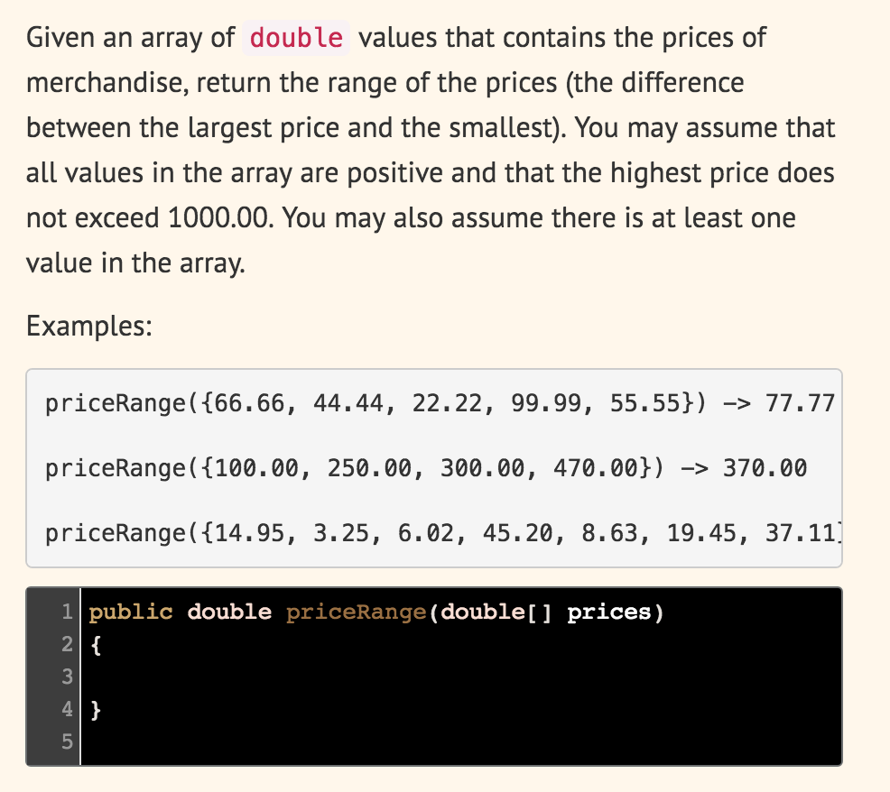  MUST BE DONE IN JAVA Given an array of double values