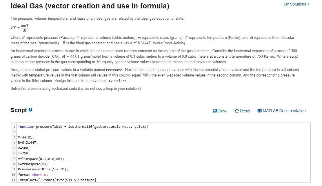 EDIT OR CHANGE MY CODE ( MATLAB ) Ideal Gas (vector creation