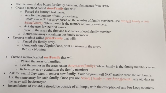 help with the methods No Global variables! Start this assignment with this