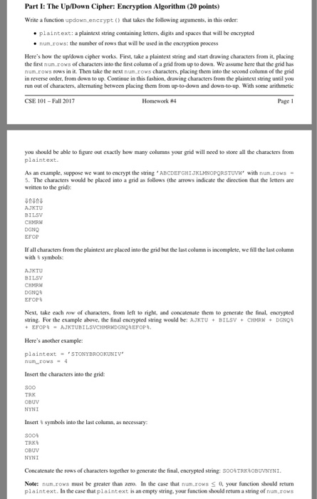  Part I: The Up/Down Cipher: Encryption Algorithm (20 points) Write a