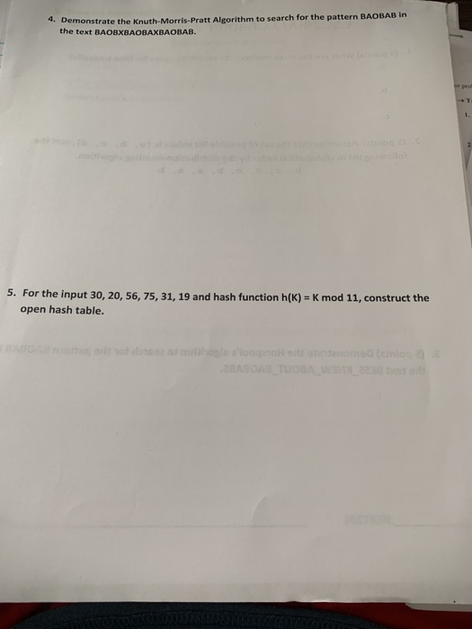  4. Demonstrate the Knuth-Morris-Pratt Algorithm to search for the pattern B