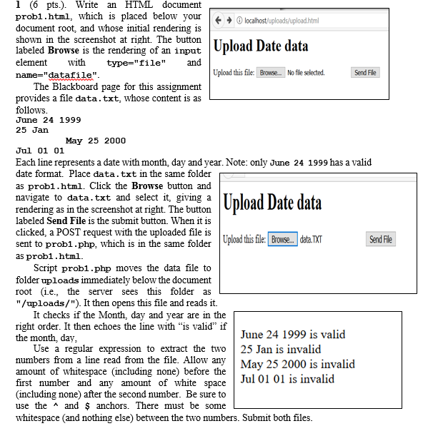 1 (6 pts.). Write an HTML document prob1.html, which is placed
