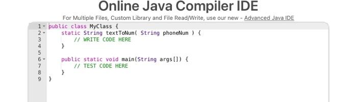 work to produce the output Create a function named textToNum that receives