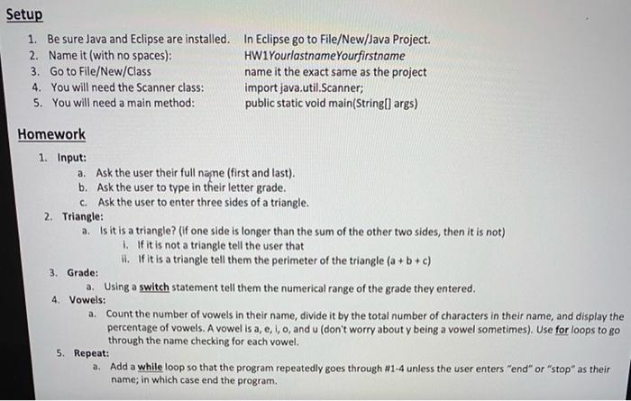  Setup 1. Be sure Java and Eclipse are installed. In Eclipse