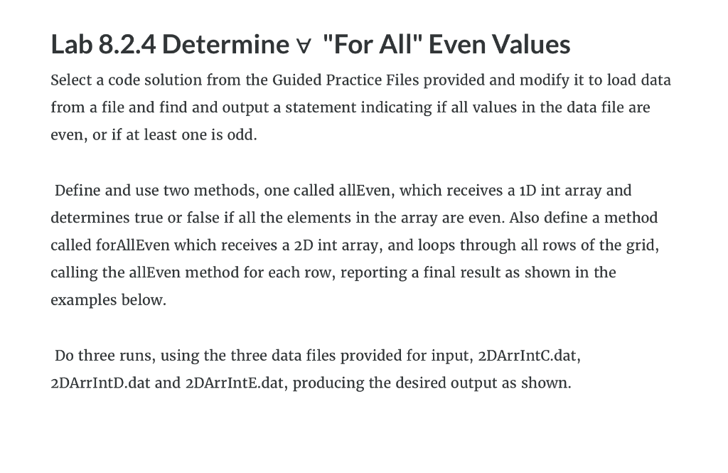  this is for java Lab 8.2.4 Determine v "For All" Even