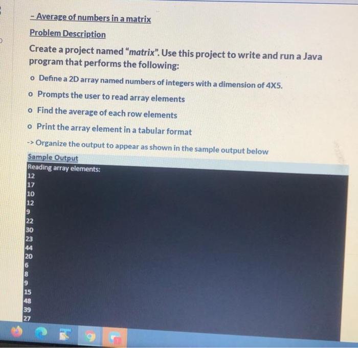  use java please - Average of numbers in a matrix Problem