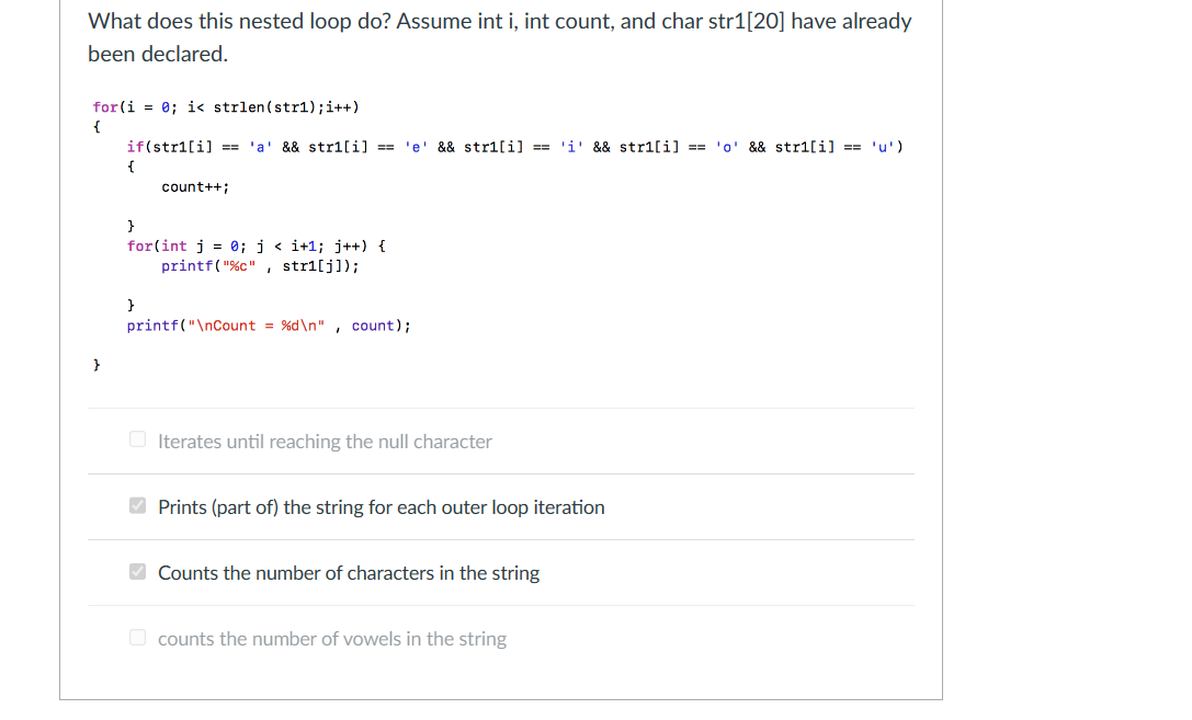  What does this nested loop do? Assume int i, int count,