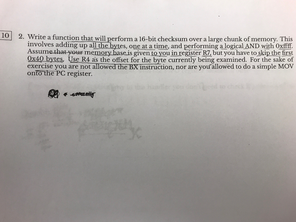10 2. Write a function that will perform a 16-bit checksum