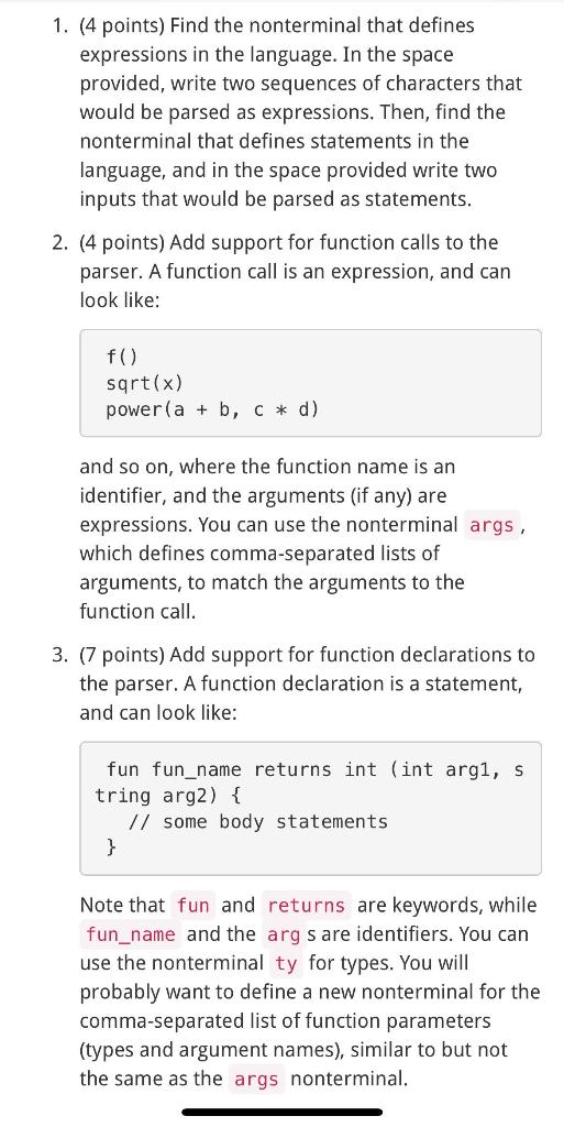 Please help with this Compiler Design problem in C: code for parser.y: