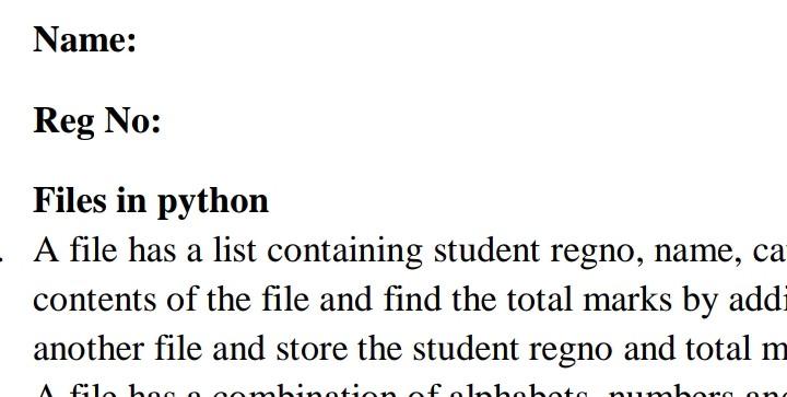 as a list containing student regno, name, cat1 and c s of